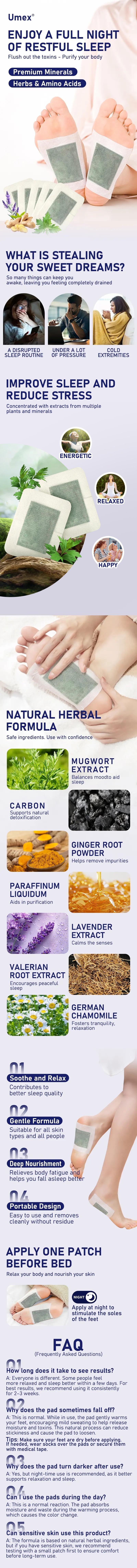 【Limited-time flash sale】Umex 1 Deep Relaxing Foot Patches,With Ginger, Lavender, Ginseng & Chamomile — Soothe tired feet, relieve stress, promote relaxation & improve sleep.