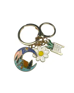 Moon & Daisy Enamel Keychain – Camping Scene – Plant Lady Charm