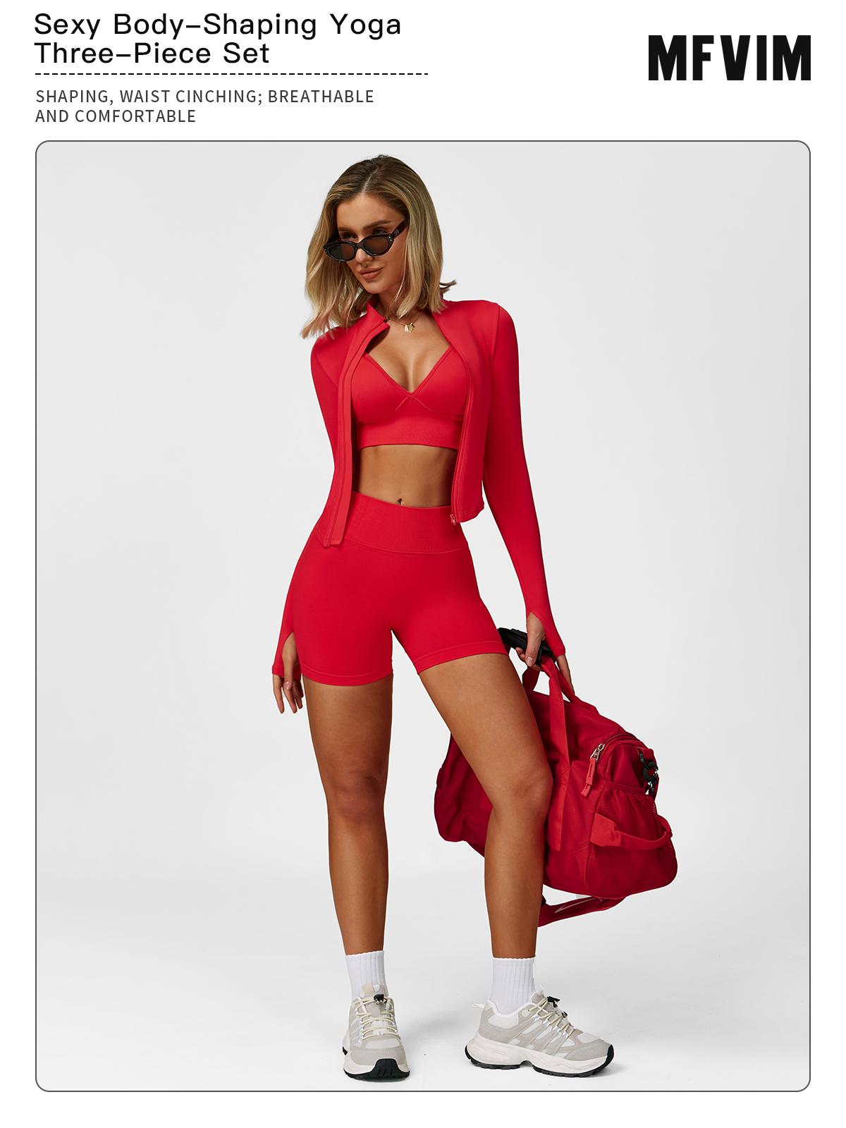 MFVIM Women's Sports Three-Piece Set Impact Compression Outdoor Fitness Running Activewear Versatile Everyday Workout High Waist Butt Lifting Yoga Pants SpringStatements