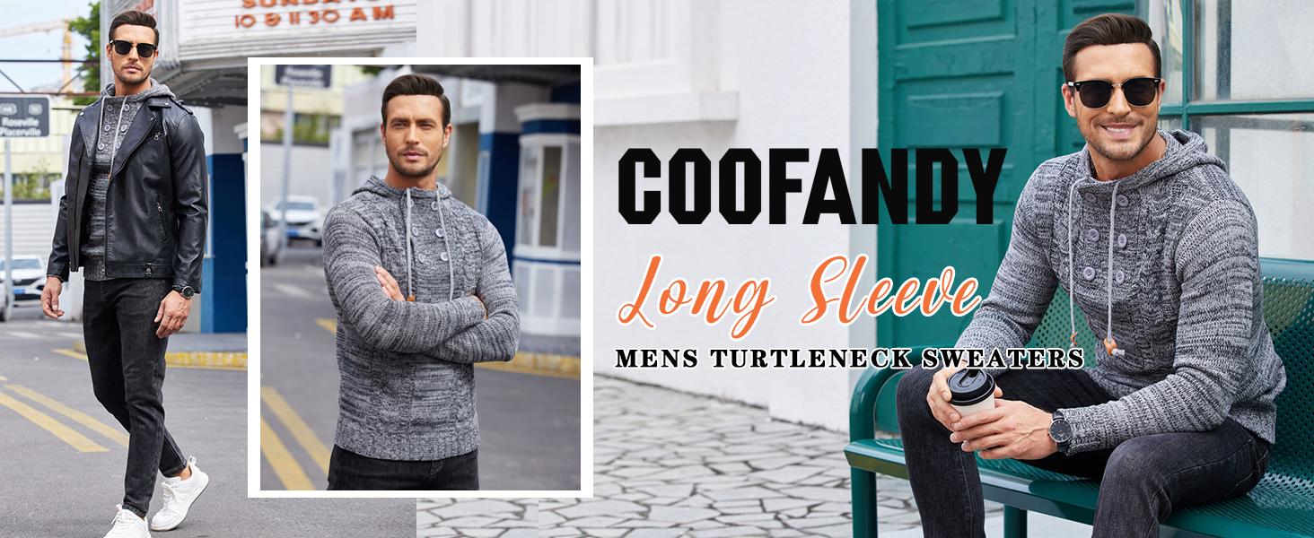 COOFANDY Fall Outfits Men's Knitted Hoodies Pullover Casual Comfortable Long Sleeve Turtleneck/High Neck Sweaters - For Casual/Business/Holiday Stylish Cotton