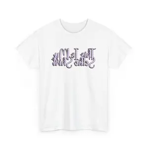Upside Down Script Typography Tee | Mirrored Gothic Lettering Shirt