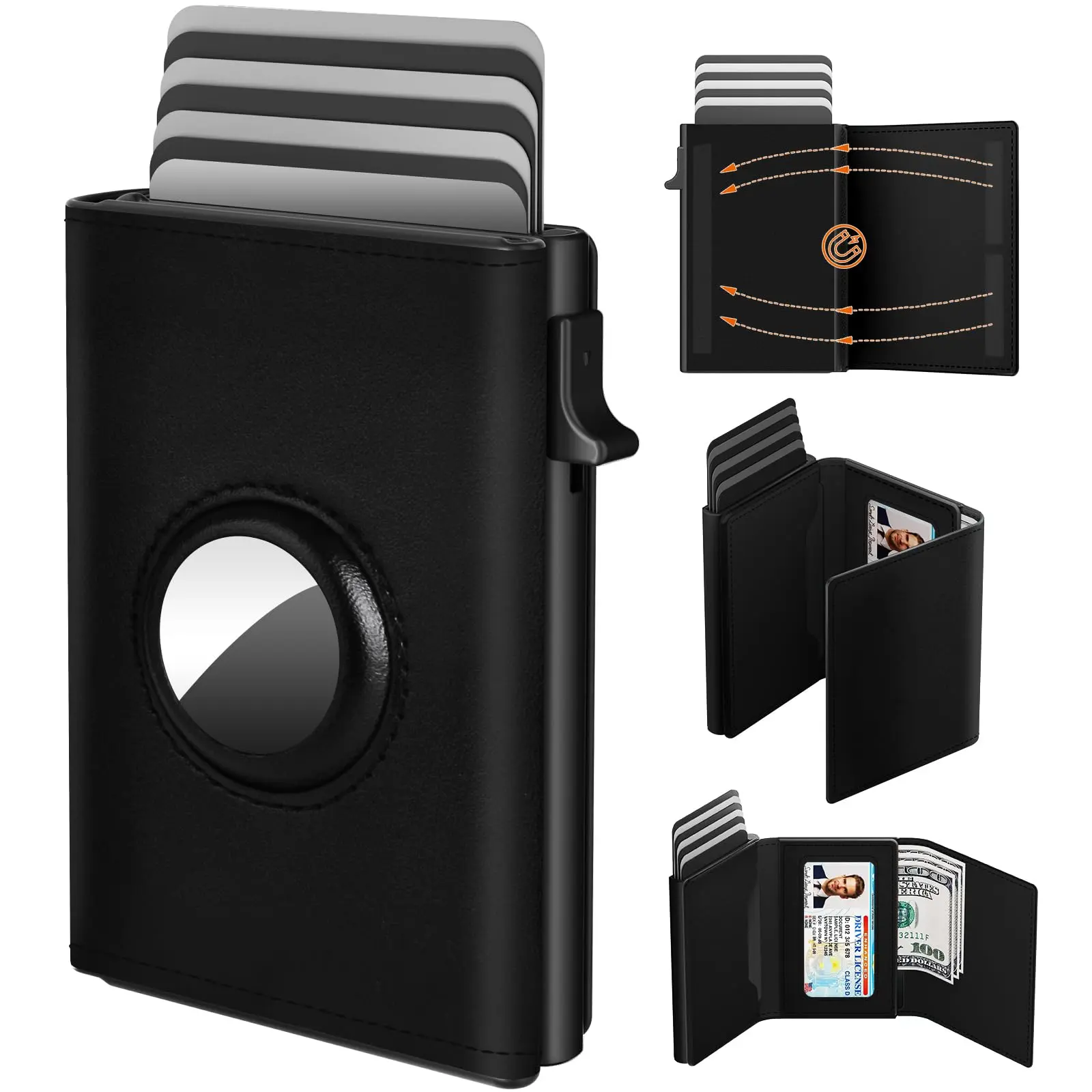 Mens Wallet Card Holder, RFID Blocking Minimalist Slim Pop Up Card Wallet, Leather Smart Wallet - 6-9 Card Capacity, Everyday Carry, Gift for Men