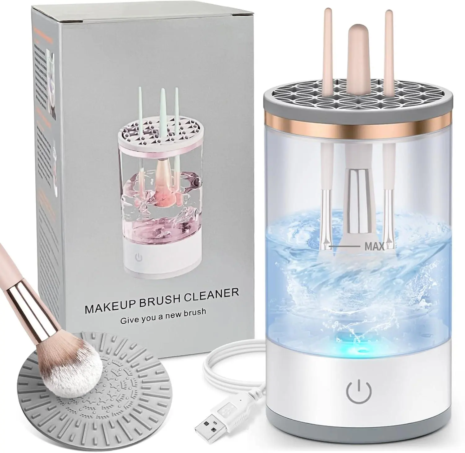 Electric Makeup Brush Cleaner withUniversal Silicone Cap, USB Charging CosmeticCleansing Makeup Brush Cleaning Tool, MakeupBrushes Cleaner, Makeup Brush Washer,Professional Makeup Tools for Women