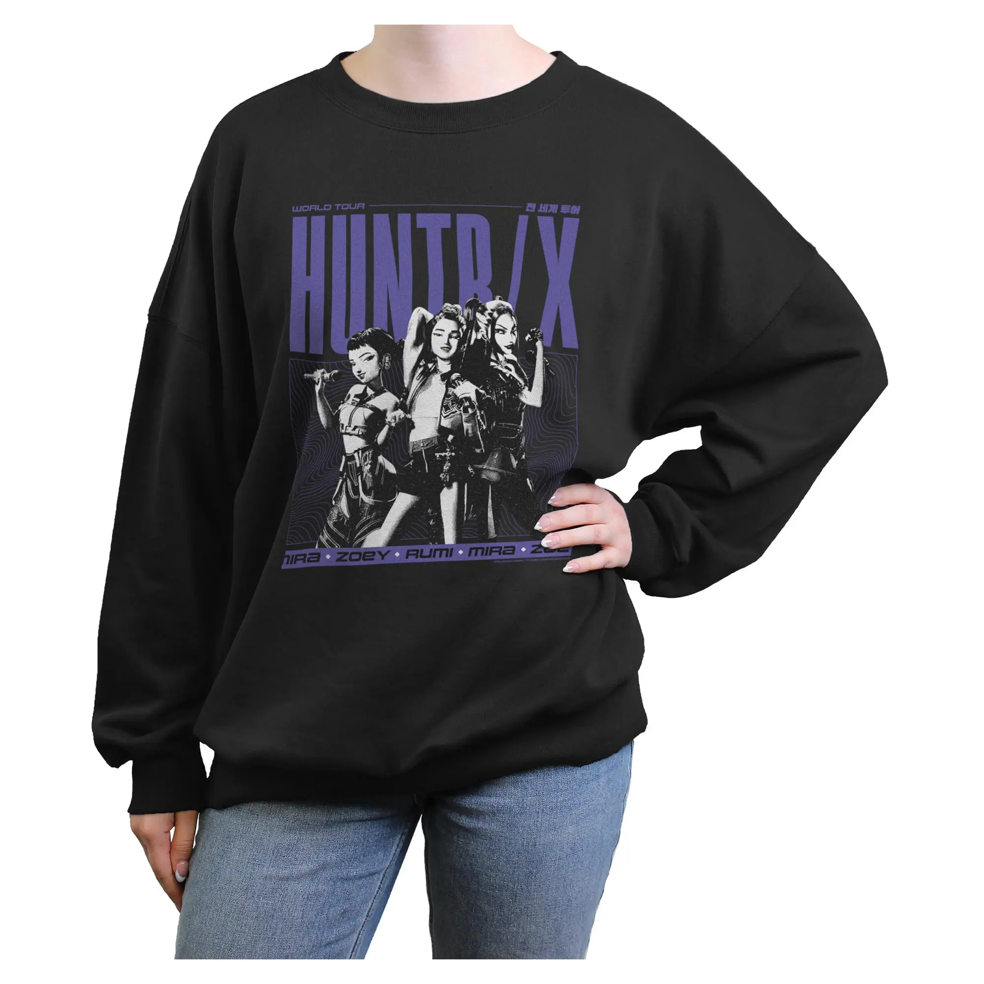 Women's Long Sleeve Graphic Hoodie - KPop Demon Hunters Huntrix World Tour Idols Design, Girl-Friendly for Everyday Wear, Casual