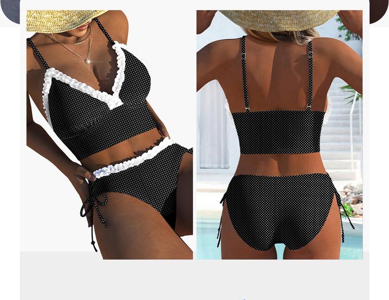 Aleumdr Women’s Two-Piece High-Waist Bikini Set — Ruffle Trim, Adjustable Straps, Tummy-Control Swimwear, Beach Bathing Suit