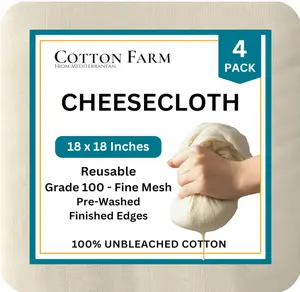100 Cheese Cloths for Straining & Cooking, 18 × 18 Inch, 100% Unbleached Cotton Cheesecloth, Butter Muslin, Finished Edge, Reusable & Pre-Washed
