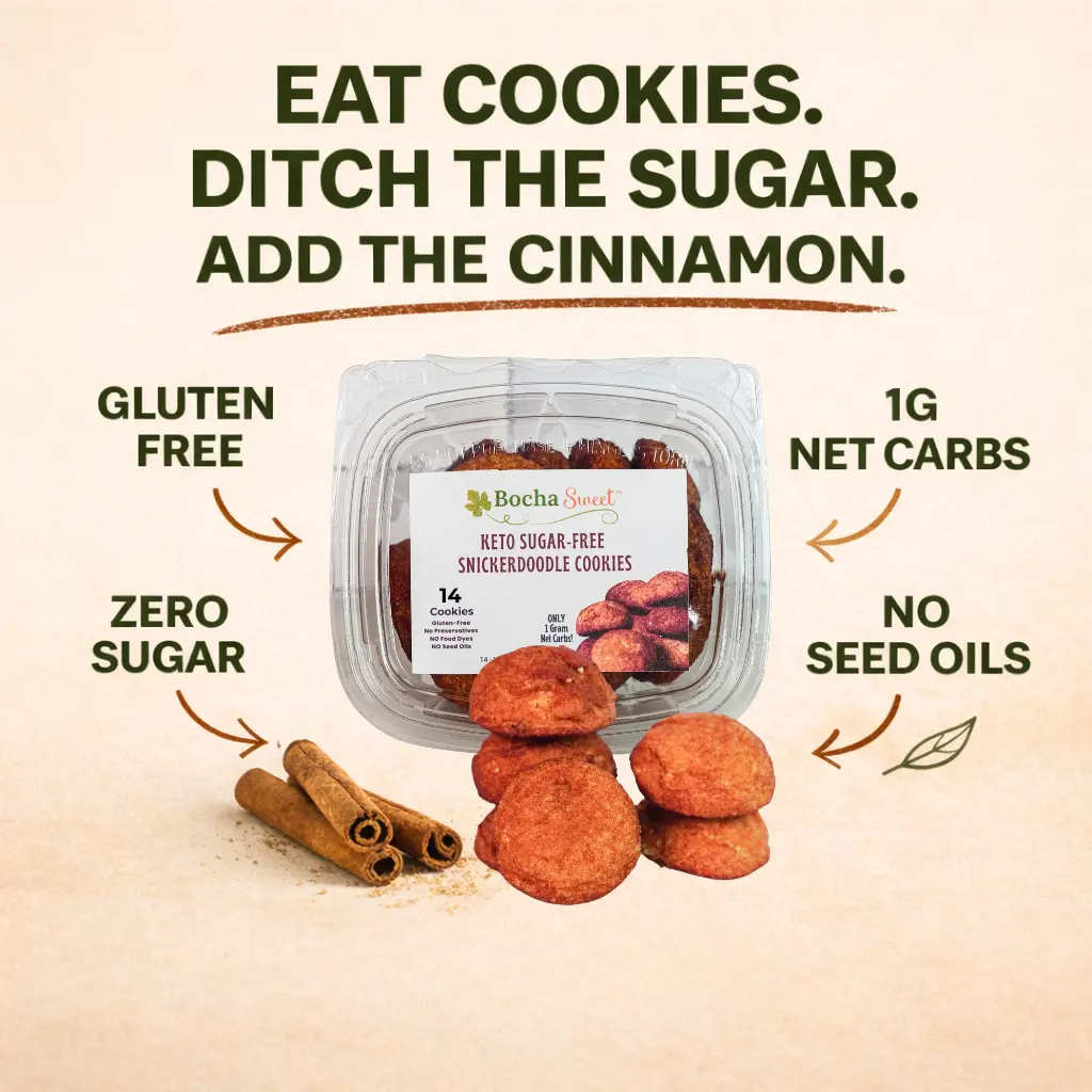 BochaSweet Keto Snickerdoodle Cookies - 1-Pack (14 Cookies) or 2-Pack (28 Cookies)| Sugar-Free, Gluten-Free, No Seed Oils | Cinnamon Sugar Cookie
