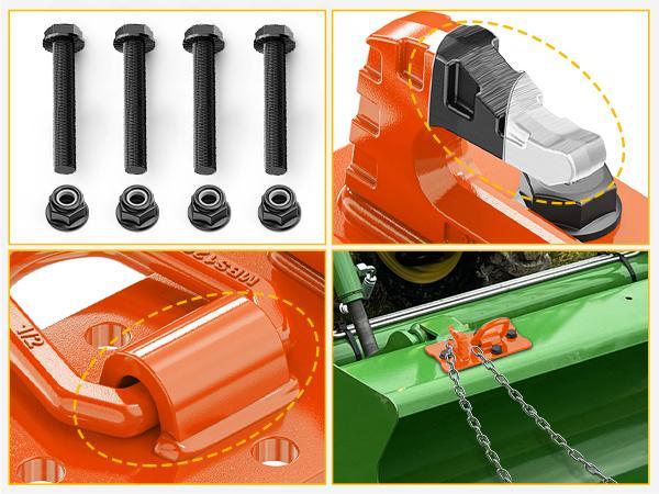 Nilight 2PCS Tractor Bucket Hooks with Tie Down Ring, Grade 70 Grade Forged Steel Bolt-On Grab Hook with Back Plates for Tractor Bucket RV UTV Truck MBS 15000 lbs, Orange