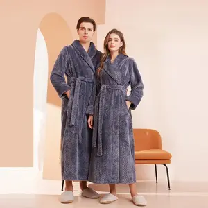 High-End Hotel Autumn Winter Couple Bathrobe Men's Pajamas Thickened Long Women's Beibei Velvet Robe Fit Womenswear Can be used with a raincoat