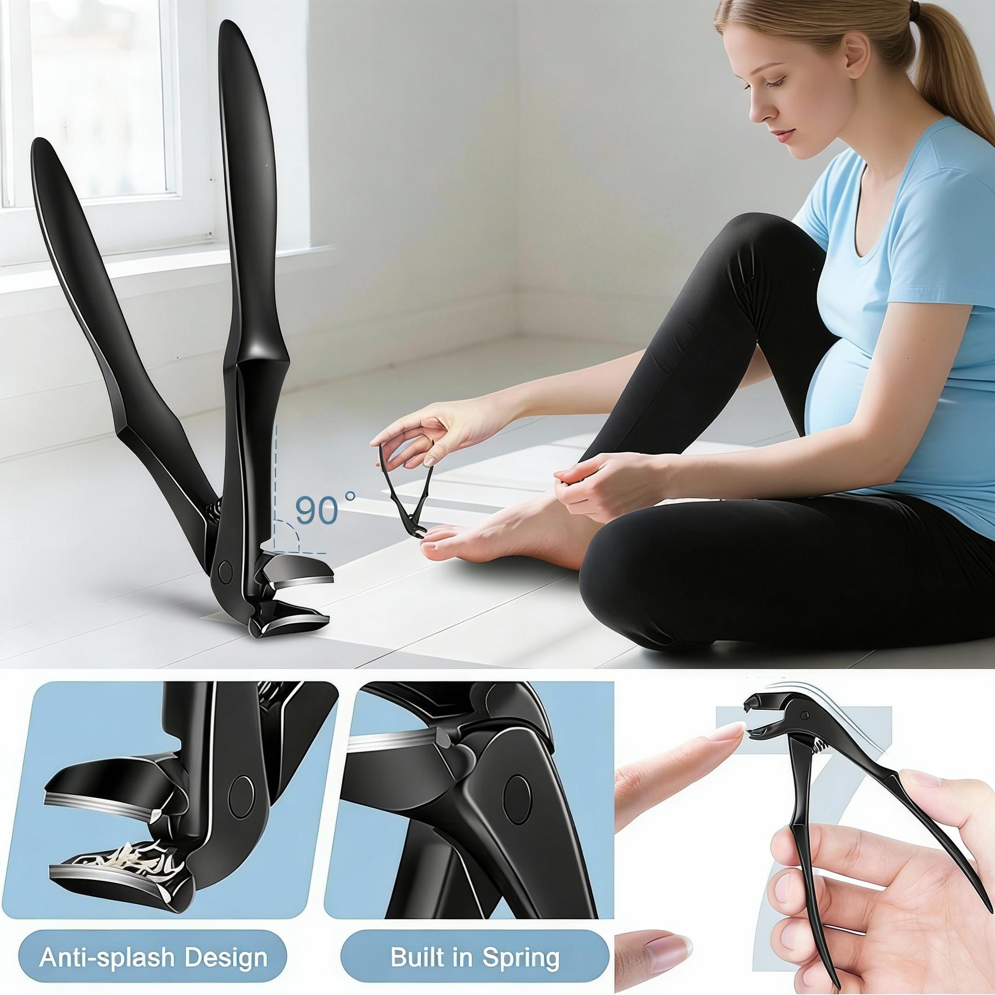 Zivoy Black Curved Tip Nail Clipper with Extra Long Handle Ergonomic Design for Seniors Large Opening Sharp Durable Blade Ideal for Toenail Care