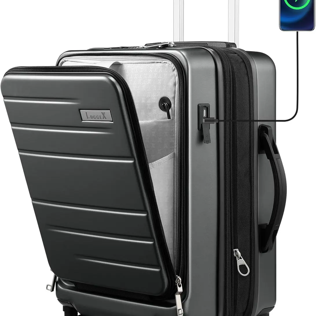 Luggex Carry on Expandable Luggage with charging ports and laptop compartment.