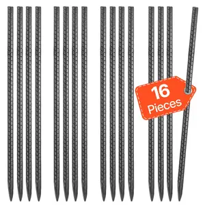 VEVOR Rebar Stakes,  16-Inch, Heavy-Duty 0.45 in Diameter, Straight Galvanized Steel Ground Anchors with Chisel Point End & Rust-Resistant Coating, for Gardening Support, Fence, Camping Tents (16-Pack)