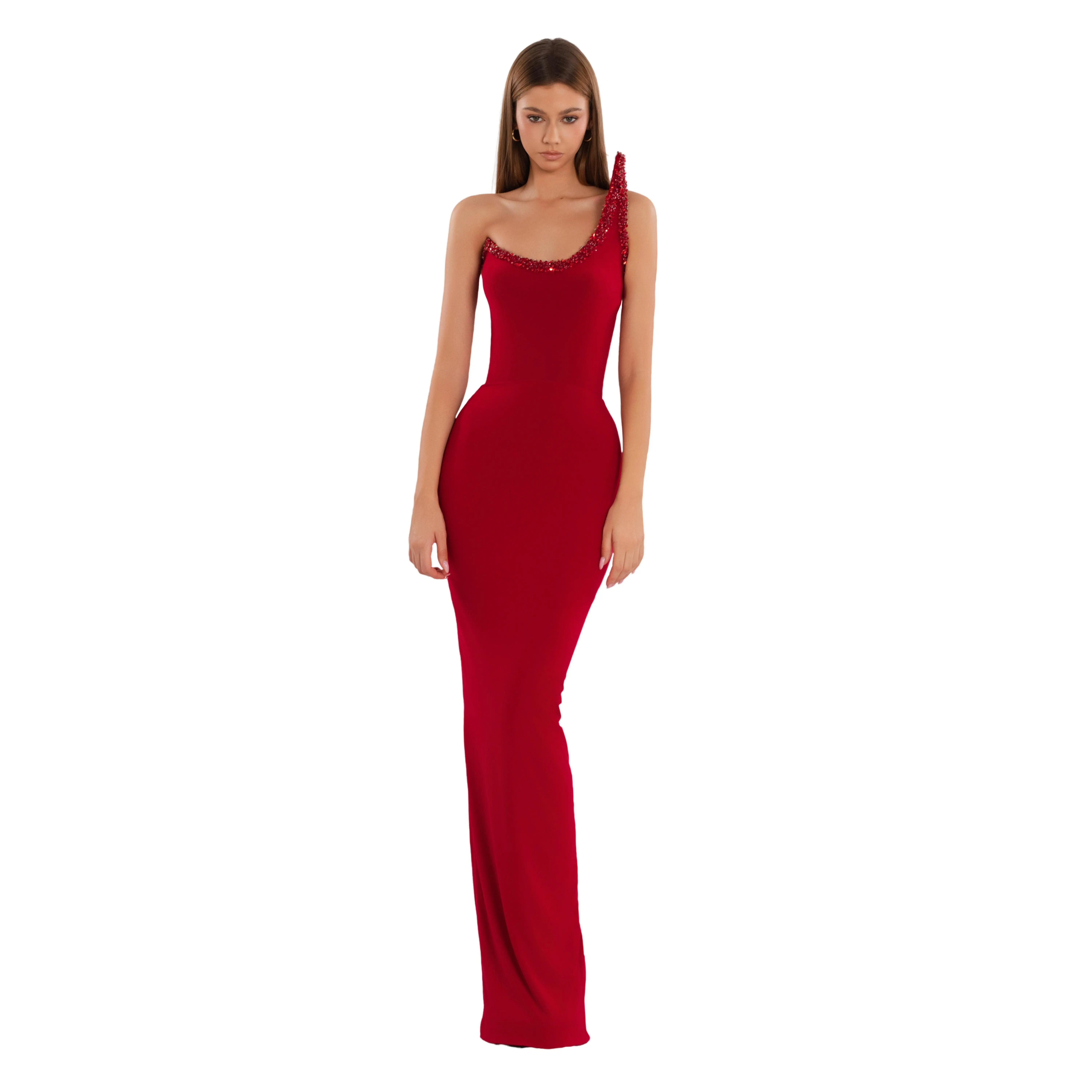 One-Shoulder Scarlet Gown