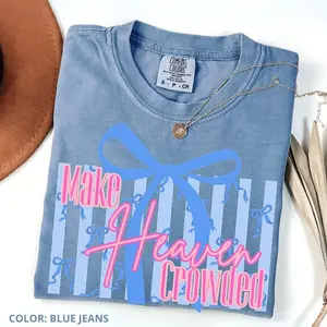 Comfort Colors Make Heaven Crowded Bow T-Shirt – Cute Coquette Christian Aesthetic Tee, Preppy Wildflower Faith Shirt, Trendy Jesus Lover Gift