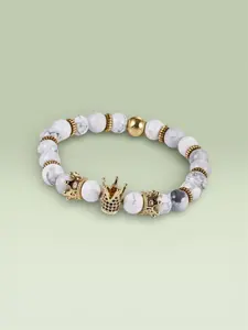 Gold Crown Bead Bracelet with White Beads and Gold Accents for Stylish Accessory - Elegant and Luxurious Design for Any Occasion