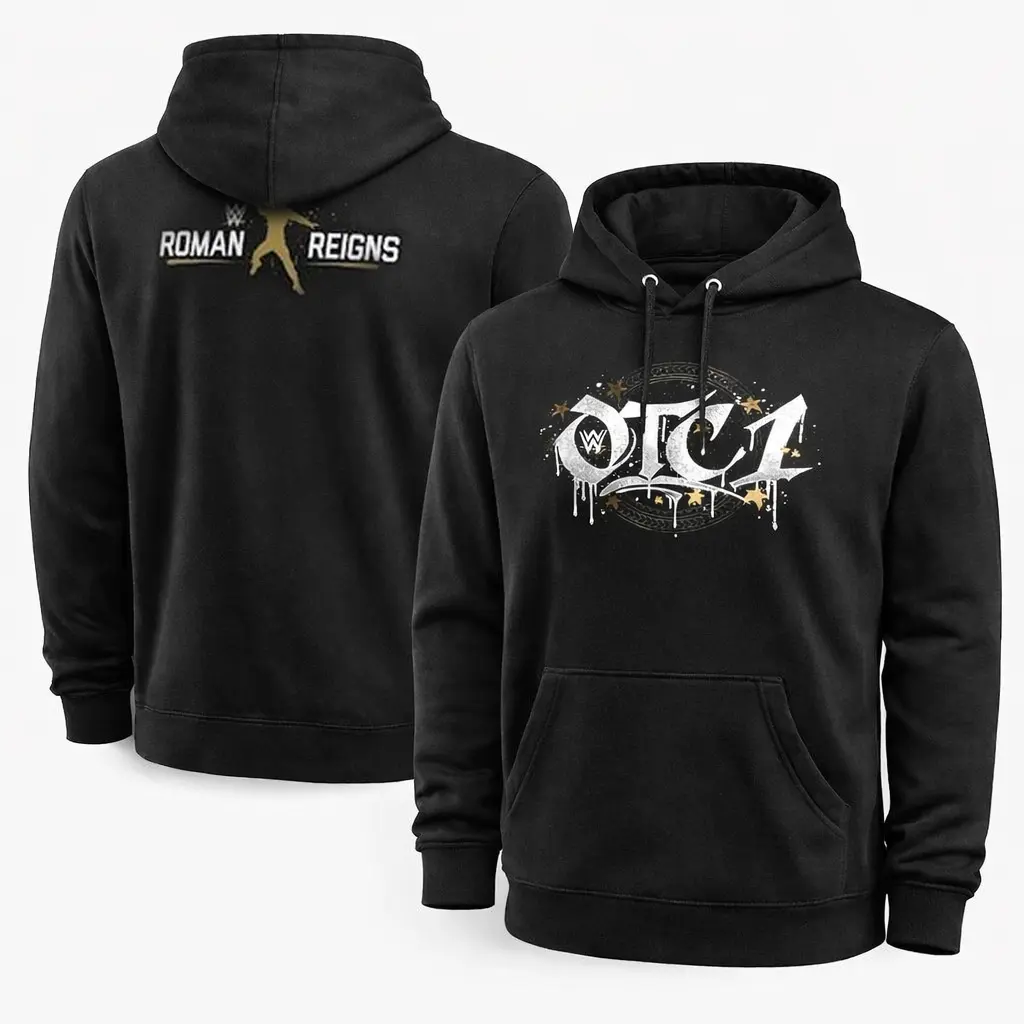 Men’s Roman Reigns Gold OTC1 Graphic Hoodie Black Tribal Chief Wrestling Apparel, Bold Champion Streetwear Sweatshirt, Vintage Style Fan Gear, Gift for Wrestling Lover