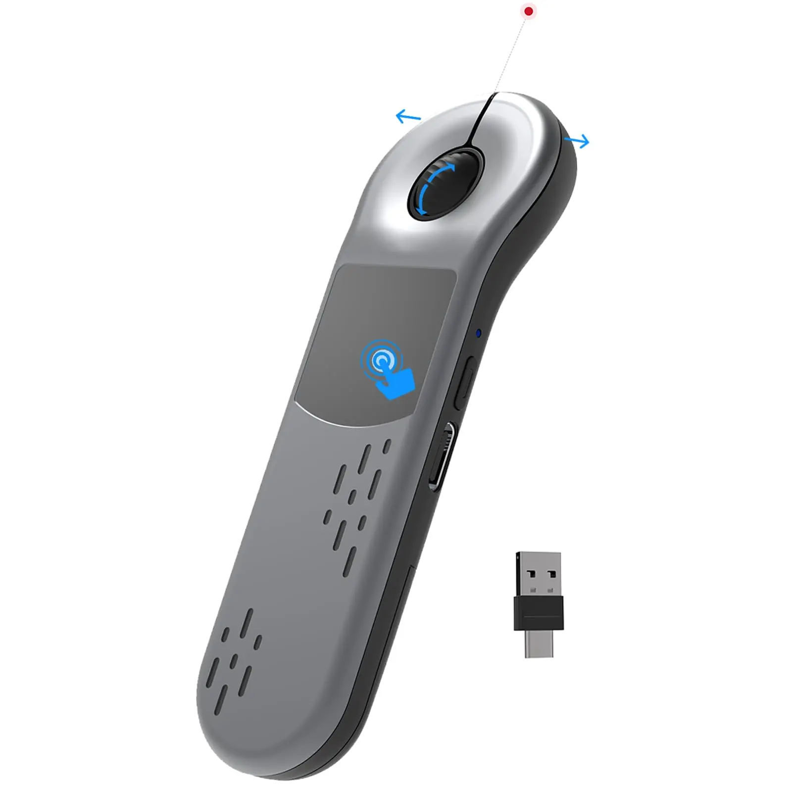 Air Mouse for PC/iOS/Android with Touchpad Rechargeable Wireless Presentation for PPT Pointer Bluetooth 2.4G Remote Control for PowerPoint/Keynote/Tiktok/Camera/Kindle App (Silver)