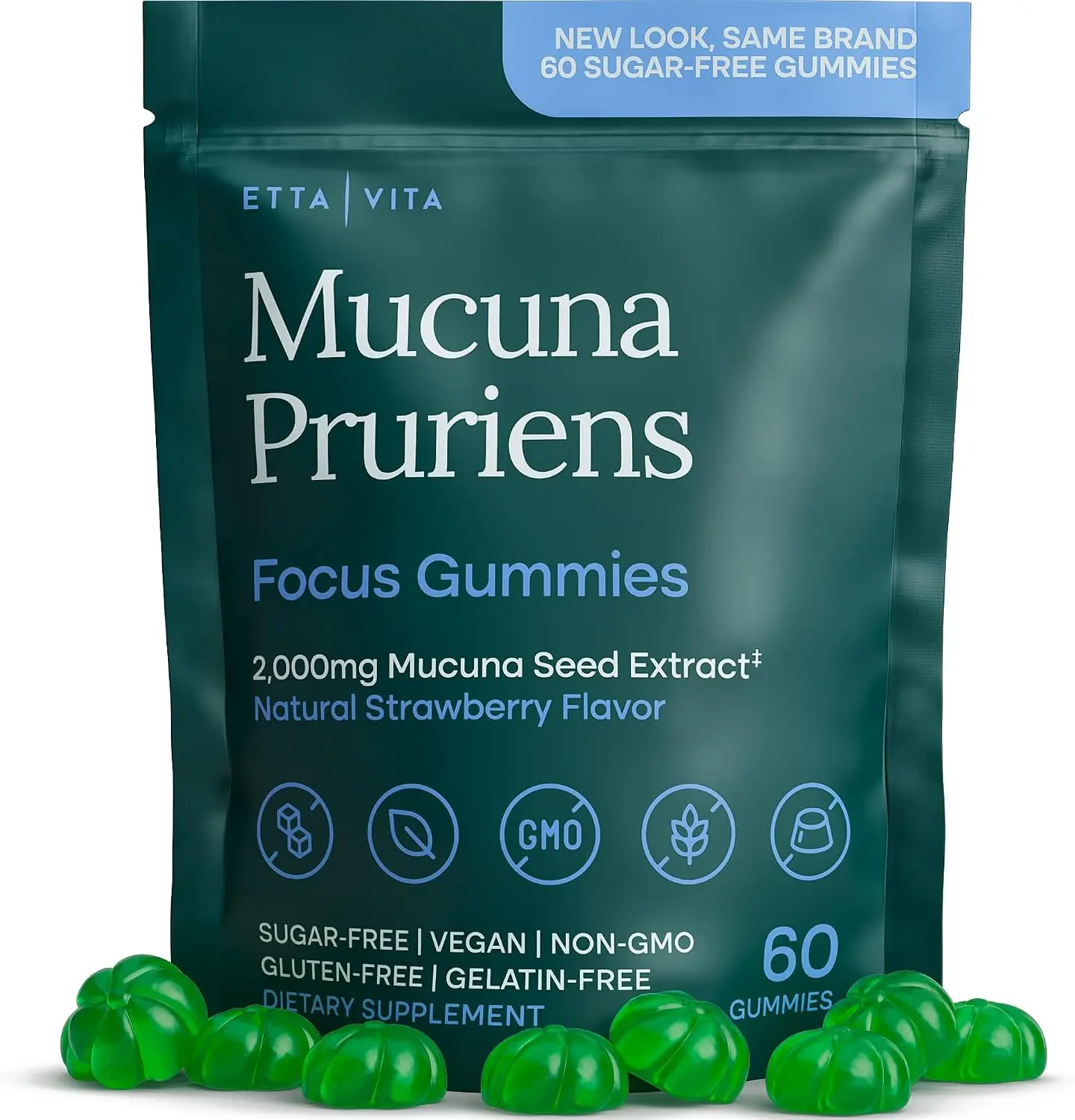 Sugar-Free Mucuna Pruriens Gummies (2g/serving) Strawberry Flavor, 60 Chews | Dopamine supplement for energy, focus, calm mood & motivation, mucuna pruriens 10:1 extract, vegan, non-GMO, gluten-free, USA