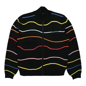 Marni Stripe Pattern Zip Up Cardigan Black Multi
