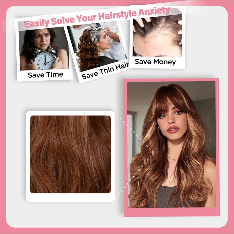 SMILCO/26Inch Highlight Brown With Blonde Long Curly With Bangs Synthetic Women Wigs Fashion for Christmas/SM412 SMILCO/26Inch Highlight Brown With Blonde Long Curly With Bangs Synthetic Women Wigs Fashion for Christmas/SM412