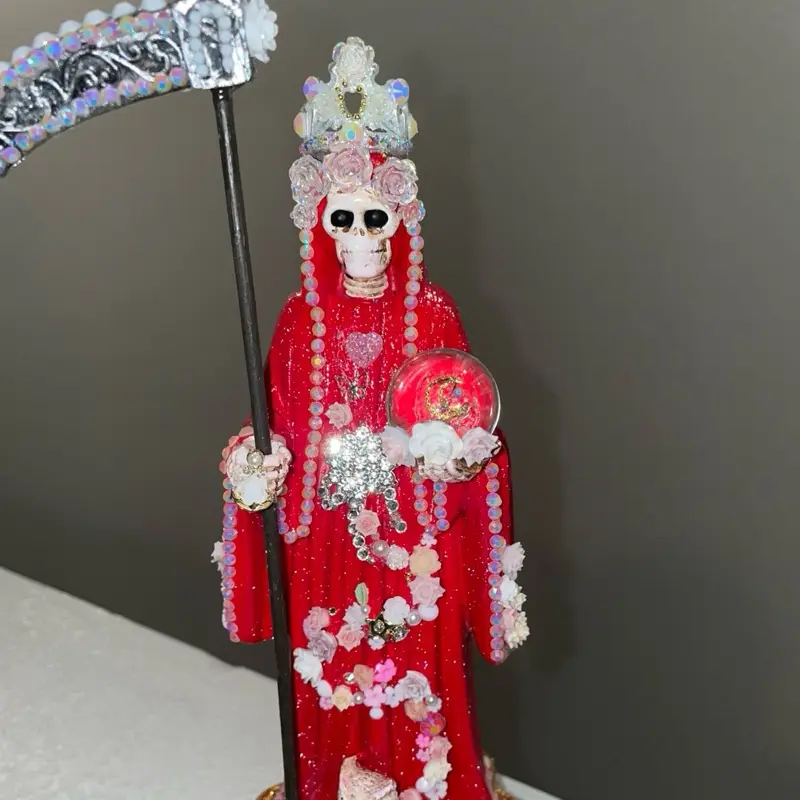 Red Santa Muerte Ornament 8.5 inch Decorative Figurine with Unique Design Intricate Details and Detailed Accessories