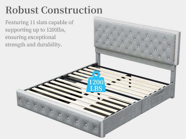 Sibeds Queen LED Bed Frame with 2 Storage Drawers, Adjustable Crystal Tufted Headboard, PU Leather & Velvet, Noise-Free Solid Slats, No Box Spring Needed, Easy Assembly, Modern Design Sibeds Queen LED Bed Frame with 2 Storage Drawers, Adjustable Crystal Tufted Headboard, PU Leather & Velvet, Noise-Free Solid Slats, No Box Spring Needed, Easy Assembly, Modern Design