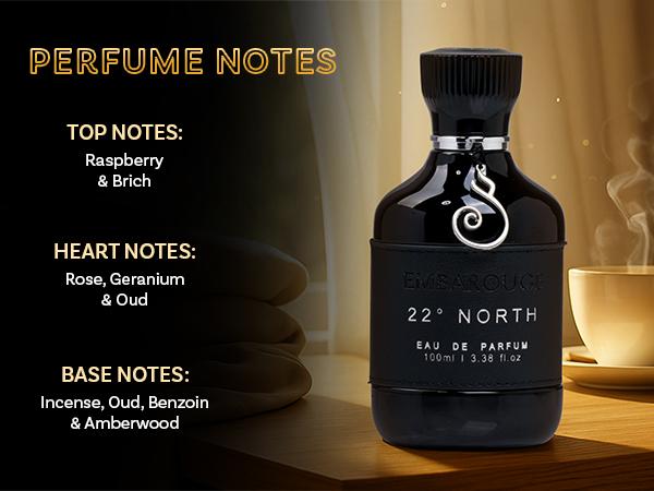 EMBAROUGE 22° North Men's Fragrance | Perfume for Men | Wood Top note | 100 ml pack | 3.4 Fl. Oz. | Wood and Amber fragrance | Gift for Men | Eau de Parfum EDP