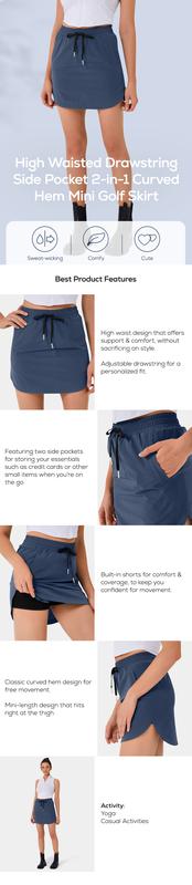 Halara High Waisted Drawstring Side Pocket 2-in-1 Curved Hem Mini Golf Skirt
