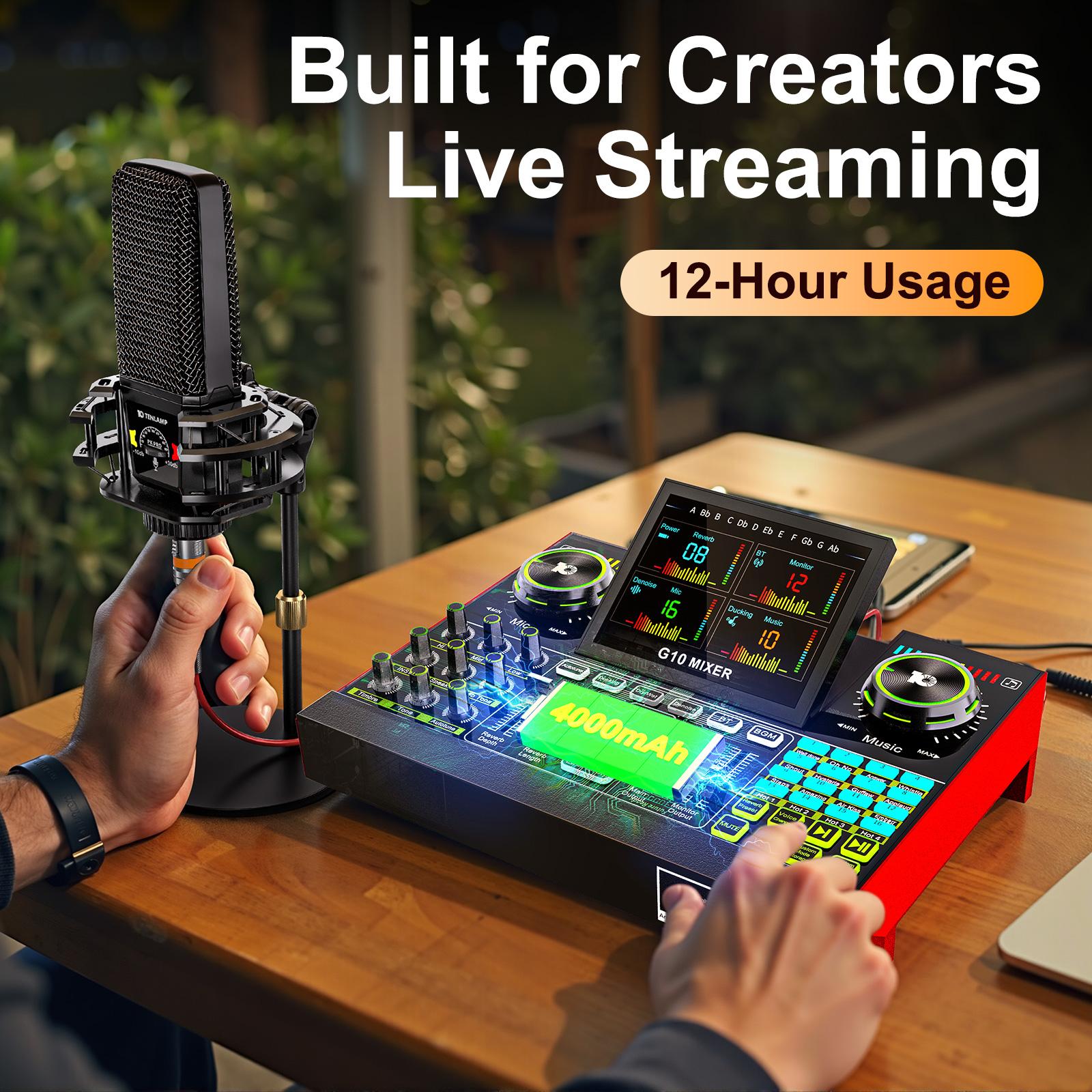 Tenlamp G10-PKPRO cantilever live broadcast sound card with cantilever bracket, DSP professional chip, PK PRO microphone, 4 custom sound effect buttons, compatible with Android, Apple mobile phones and PS5