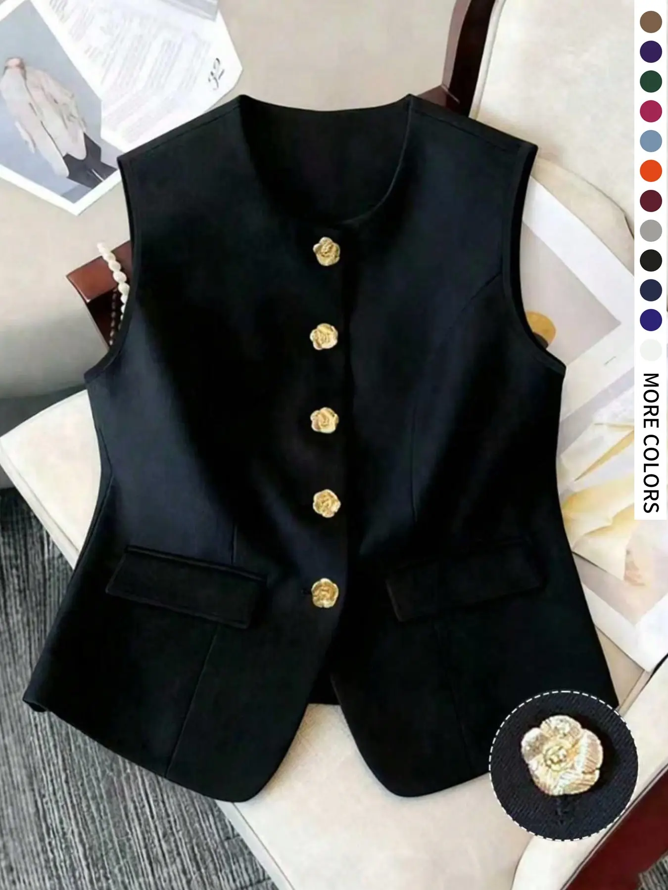 Women's Plus Size Casual Basic Fashion Button Vest, Sleeveless Fitted Top, Suitable for Parties, Commuting & Daily Wear, Sleeveless Tops