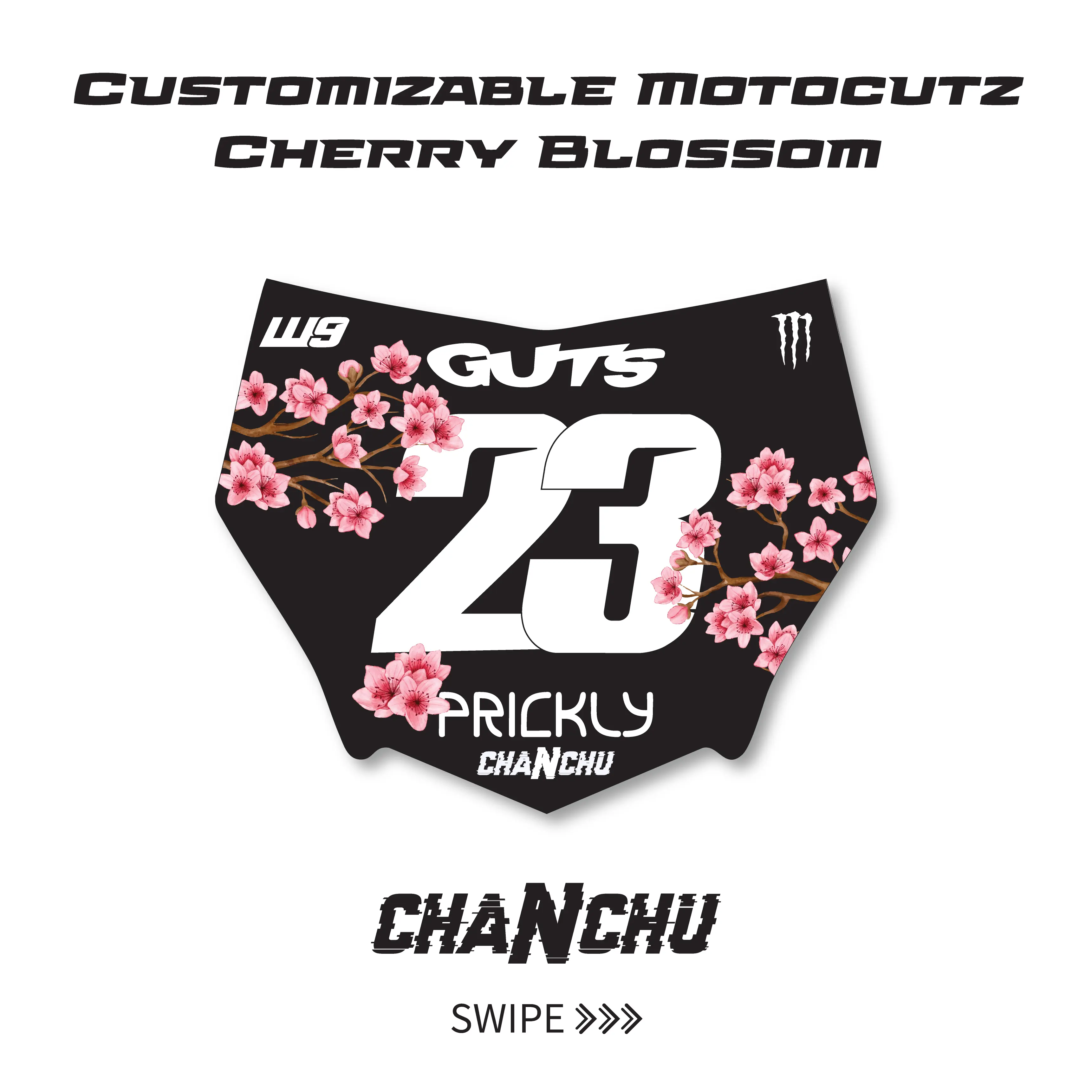 Customizable Motocutz Cherry Blossom front number plate sticker - Made to order