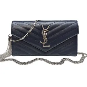 Pre-owned Yves Saint Laurent leather Crossbody Bags SAINT LAURENT Indigo Grained Chevron Cassandra Clutch with Chain/Tassel