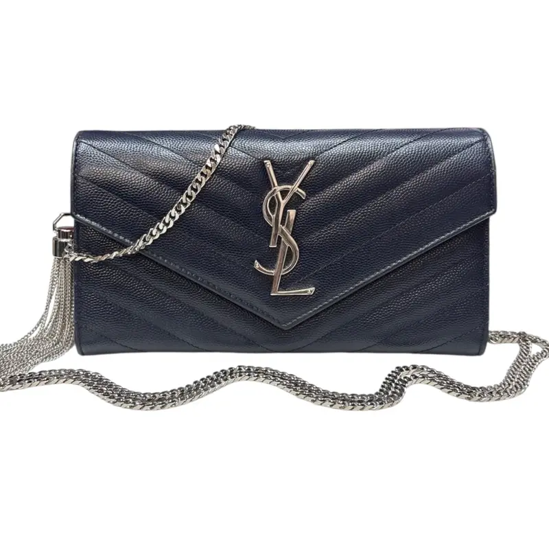 Pre-owned Yves Saint Laurent leather Crossbody Bags SAINT LAURENT Indigo Grained Chevron Cassandra Clutch with Chain/Tassel
