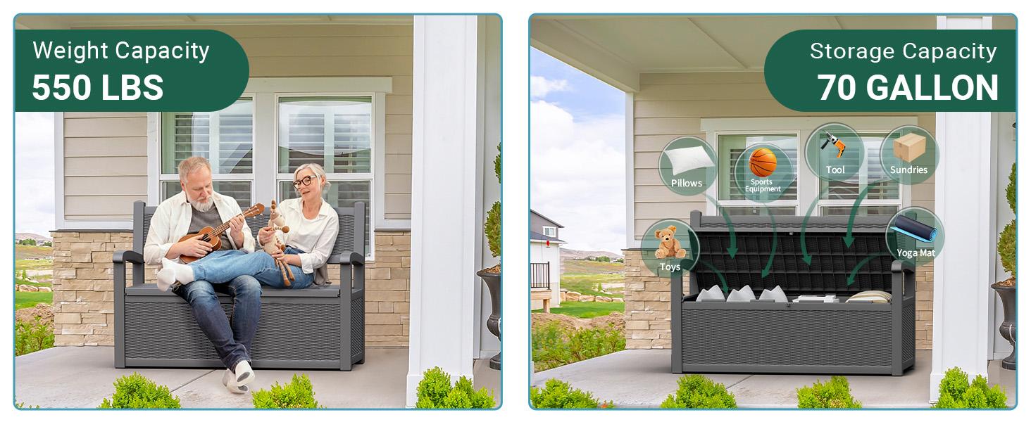 70-Gallon Outdoor Storage Box – Waterproof&UV-Resistant &Supports 550 lbs – Perfect for Garden & Poolside Furniture,Summervibes