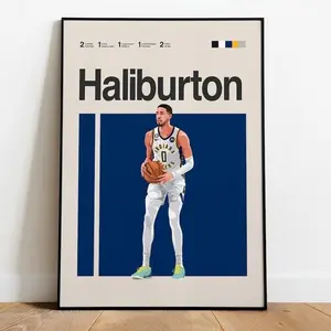 Tyrese Haliburton Basketball Poster - Indiana Pacers Playmaker All-Star Art - Minimalist NBA Athlete Print - Unframed Sports Wall Decor