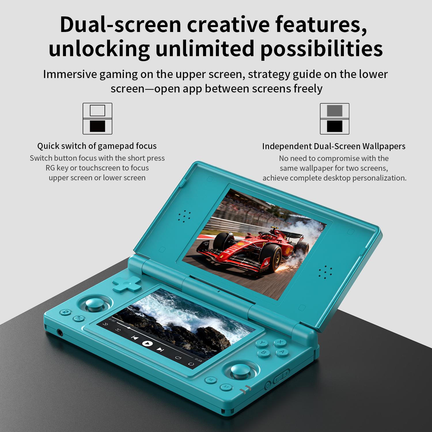 ANBERNIC RG DS Handheld Game Consoles RGDS Retro Gaming Console Dual-screen Video Game Console 3+32GB Android 14 Portable Pocket Arcade No Card 4000mAh Battery WiFi Bluetooth HD Output Turquoise Blue