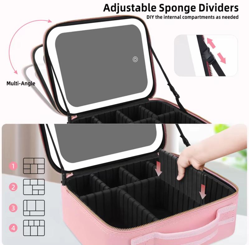 Glow-in-Bag Travel Makeup Case - Integrated Mirror with 3 Color Temperatures, Compact Cosmetic Organizer for Beauty Accessories & Makeup Tools Glow-in-Bag Travel Makeup Case - Integrated Mirror with 3 Color Temperatures, Compact Cosmetic Organizer for Beauty Accessories & Makeup Tools