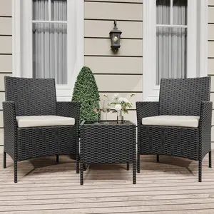 Patio Furniture Set 3 Pieces,Outdoor Patio Conversation Sets, PE Rattan Wicker Furniture Sets with 2 Chairs,Soft Cushion and 1 Coffee Table, Bistro Set of 2 for Backyard Balcony Porch Apartments