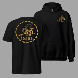 Seabees U.S. Navy T Shirt and Hoodie 2 Sides, Minimal Seabees Bee Logo Graphic Tee, Soft Cotton Blend T Shirt, Patriotic Navy Apparel for Men & Women, U.S. Navy Veteran Gift