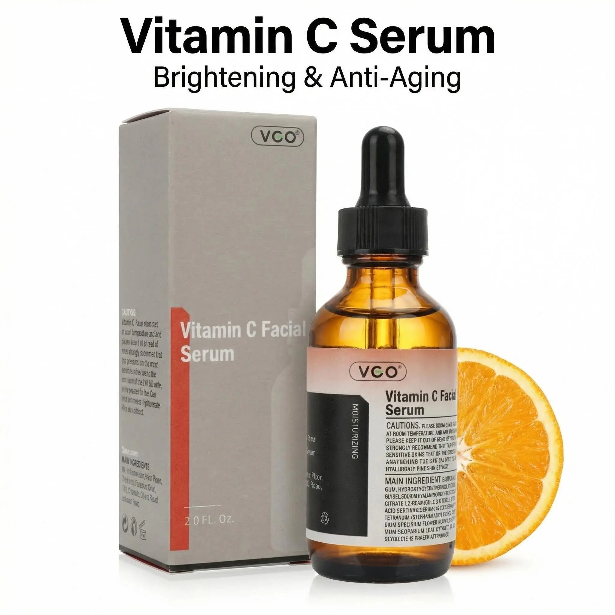 VGO Brightening Vitamin C Facial Serum - Vegan Moisturizer for Sensitive Skin, 3-O-Ethyl Ascorbic Acid & Hyaluronic Acid, Fragrance-Free, Hydrate & Glowing Skin, Gentle Lightweight, 36ml