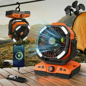 WESTTREE  Rechargeable Camping Fan with LED Light, Portable Multi-functional Fan with 360° Rotating Hook, Oscillating Emergency Camping Fan Cordless Rotatable Battery Powered Lightweight office girly deskaccessories