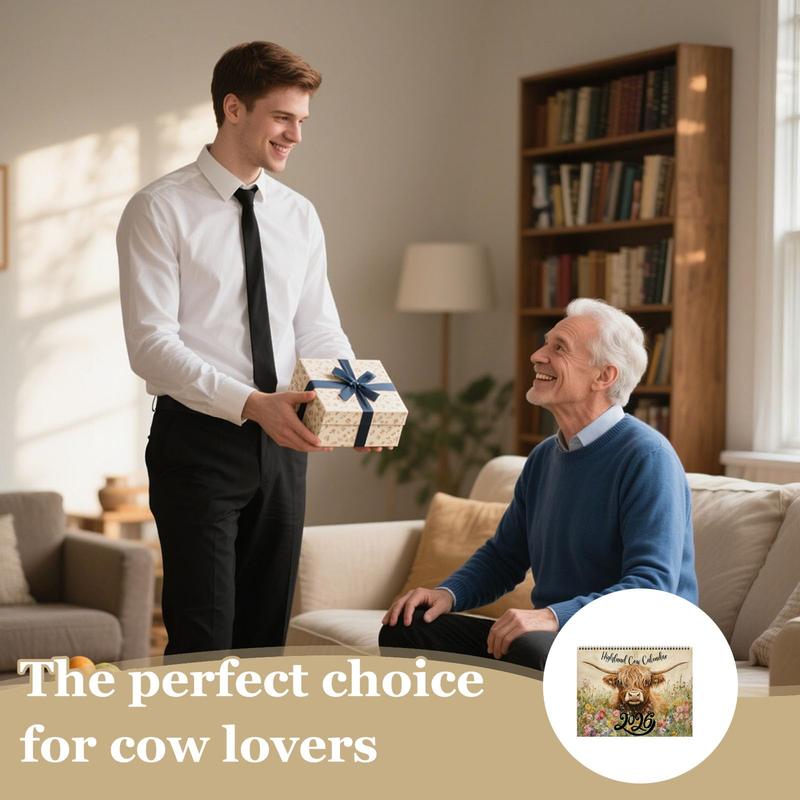 Highland Cow Calendar 2026, 12 Month Wall Calendar, Watercolour Cows Monthly Planner Scottish Wall Art Decor For Animal Lovers