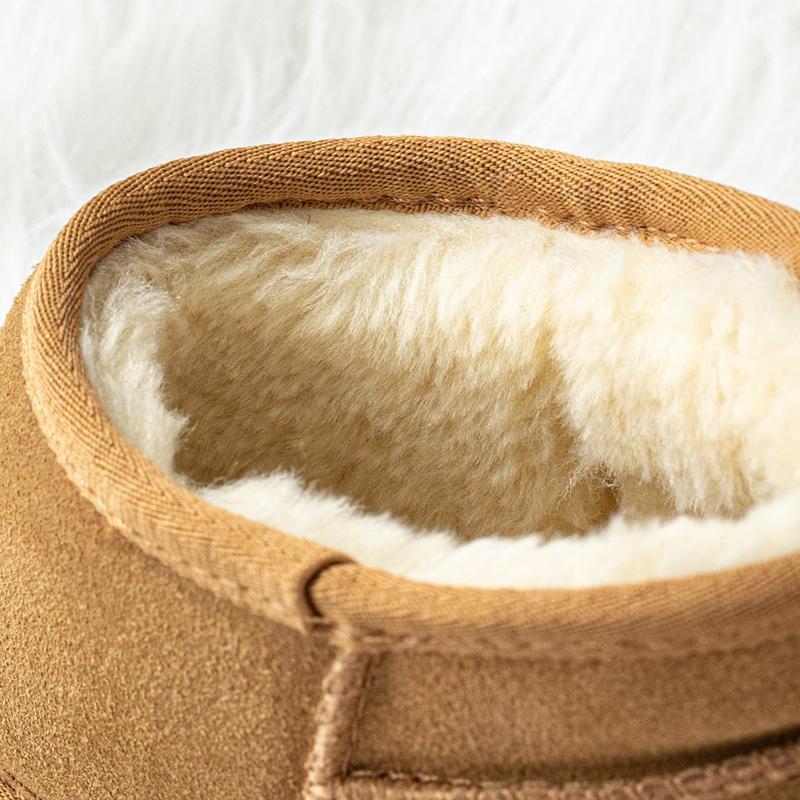 EVELLYHOOTD Winter Warm Flat Padded Ankle Snow Boots Genuine Suede Faux Fur Lining Water Splash-proof Durable TPR Rubber Sole  [SIZE DOWN IF SMALL Feet]