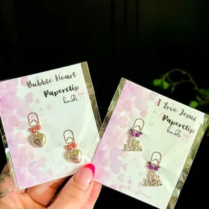 Paper Clip Charm Bundle - Bubble Heart & I Love Jesus Designs with Colorful Beads for Books