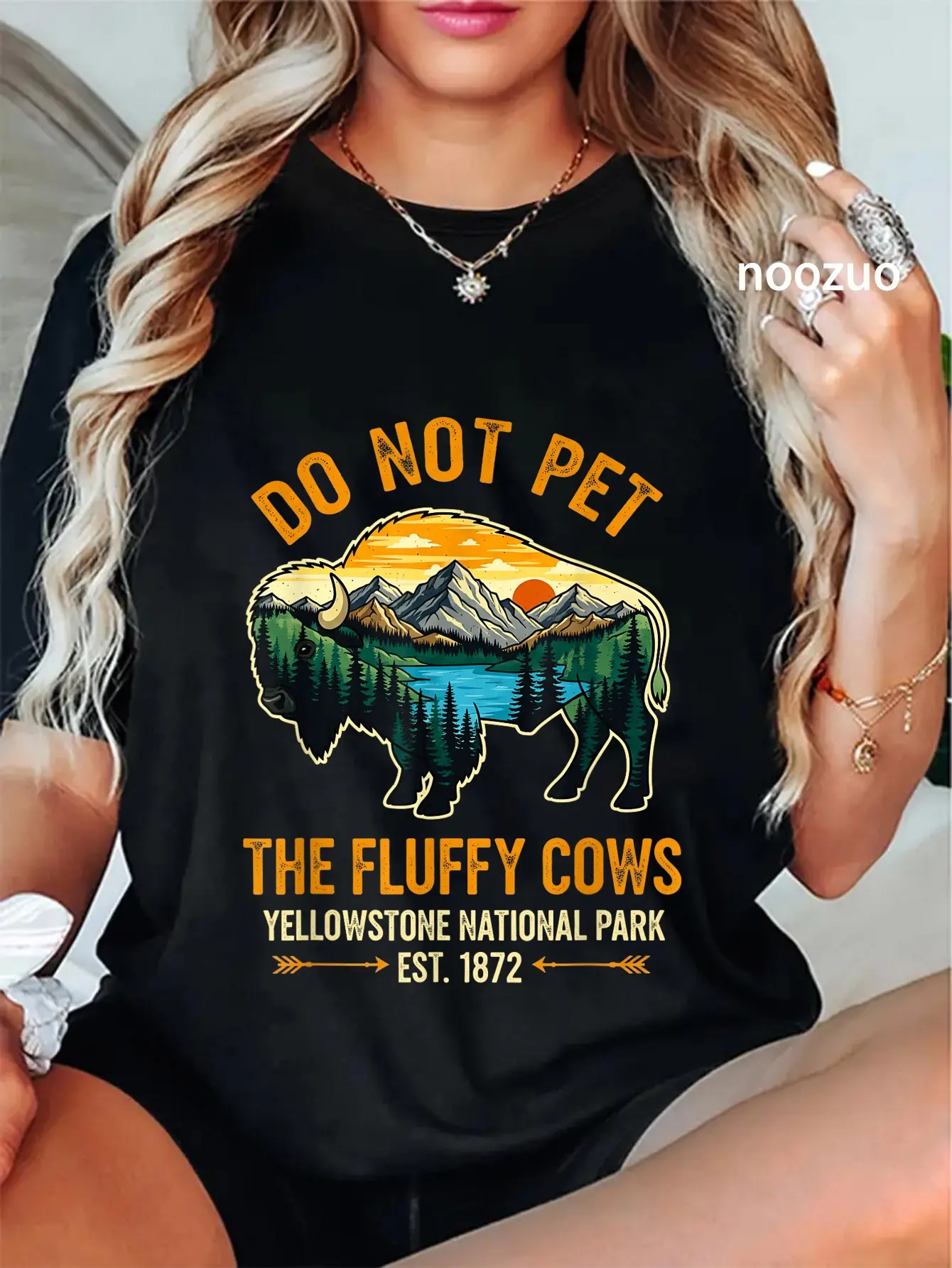 100% Cotton Do Not Pet The Fluffy Cows Buffalo Yellowstone National T-Shirt