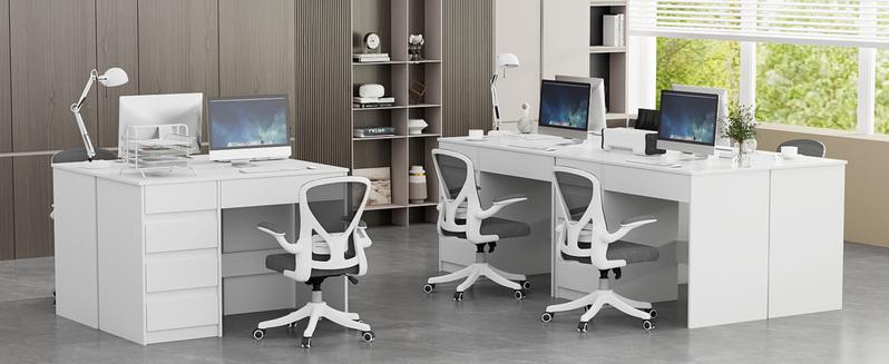 VOWNER Computer Desk with 5 File Drawers Cabinet 43 Inch Home Office Desk with Storage Shelves Work from Home Modern Work Writing Study Table for Bedroom White Black