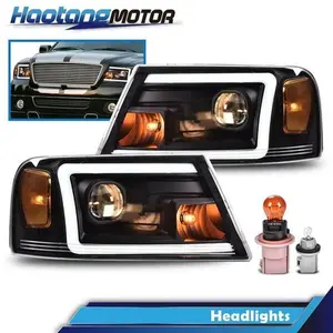 CROSSDESIGN 3D LED DRL Headlight Lamp Black Amber Projector Fits 04-08 Ford F-150/Mark Lt
