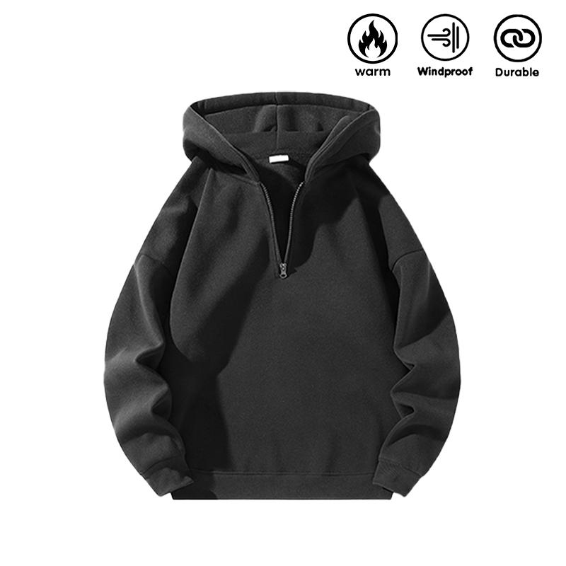 Men’s solid-color fashion two-piece sweatshirt set, regular fit, casual drop-shoulder half-zip hooded sweatshirt + drawstring sweatpants with pockets, suitable for 20-year-old boys, autumn/winter wear, ideal for everyday wear and workouts