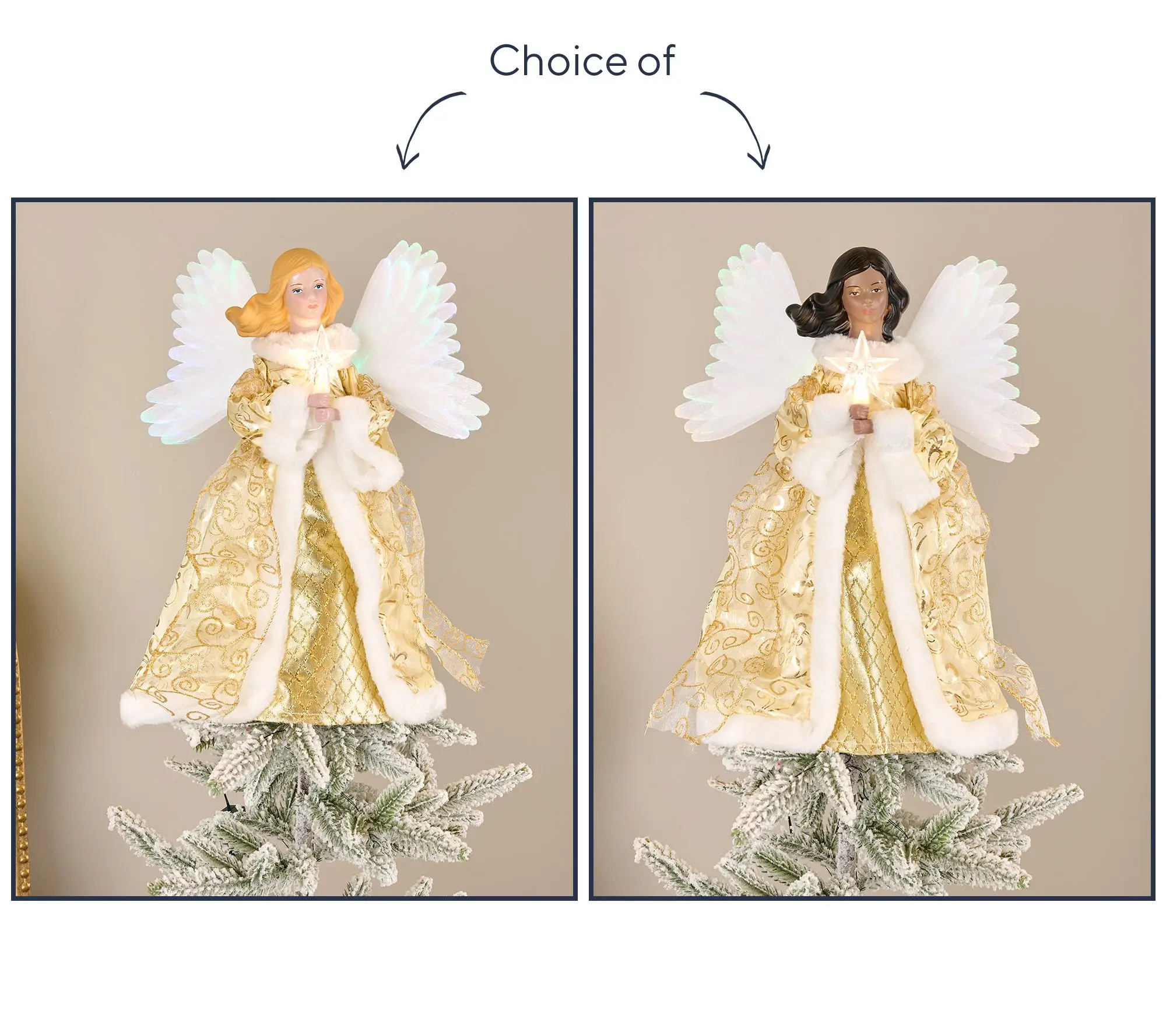 Mr. Christmas 12" Fiberoptic Angel Tree Topper w/ Velvet Dress