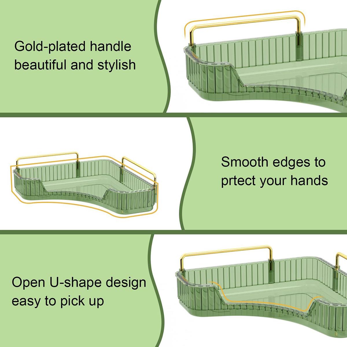 3 -layer cornering bathroom counter storage rack, table perfume tray and dressing table storage rack, cosmetics storage rack, bathroom, dressing table, kitchen corner storage rack (green)